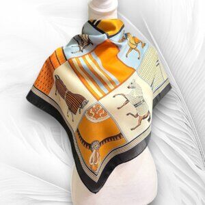 Vintage-Inspired Horse Print Scarf – Multicolor Equestrian Square Wrap